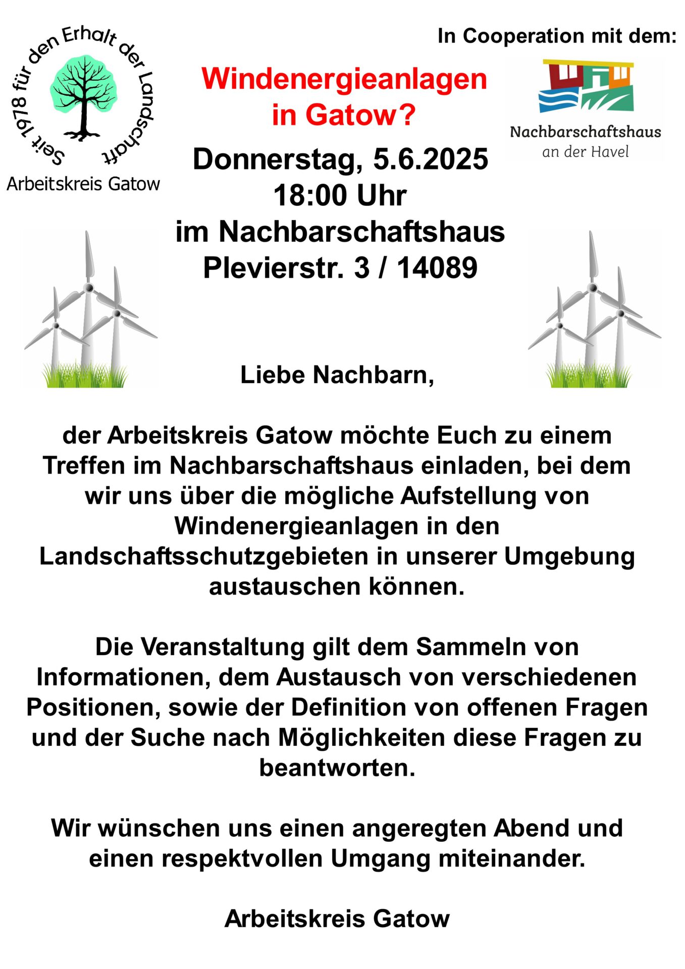 Windenergieanlagen in Gatow? Informationsveranstaltung vom AK Gatow
